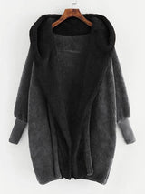 Open Front Solid Hooded Teddy Coat - INS | Online Fashion Free Shipping Clothing, Dresses, Tops, Shoes