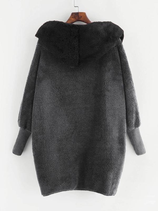 Open Front Solid Hooded Teddy Coat - INS | Online Fashion Free Shipping Clothing, Dresses, Tops, Shoes