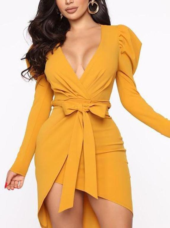 Owning This Moment Long Sleeve Elegant Mini Dress - Mini Dresses - INS | Online Fashion Free Shipping Clothing, Dresses, Tops, Shoes - 09/04/2021 - Colour_Red - Colour_Yellow