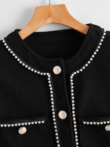 Pearls Beaded Button Front Jacket - INS | Online Fashion Free Shipping Clothing, Dresses, Tops, Shoes