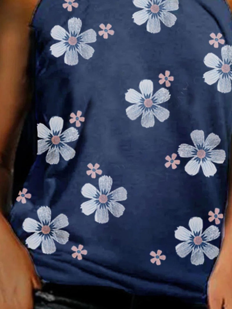 Pink And White Flower Print Round Neck Hole Tank Tops - Tank Tops - INS | Online Fashion Free Shipping Clothing, Dresses, Tops, Shoes - 10/06/2021 - Category_Tank Tops - Color_Blue
