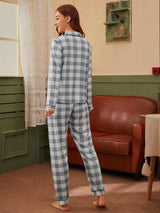 Plaid Button Front PJ Set - Pajamas - INS | Online Fashion Free Shipping Clothing, Dresses, Tops, Shoes - 03/03/2021 - GMC-Pajamas - Grey