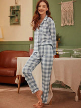 Plaid Button Front PJ Set - Pajamas - INS | Online Fashion Free Shipping Clothing, Dresses, Tops, Shoes - 03/03/2021 - GMC-Pajamas - Grey