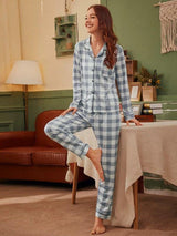 Plaid Button Front PJ Set - Pajamas - INS | Online Fashion Free Shipping Clothing, Dresses, Tops, Shoes - 03/03/2021 - GMC-Pajamas - Grey