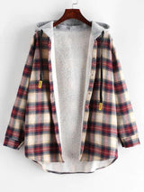 Plaid Buttoned Curved Hem Hooded Coat - INS | Online Fashion Free Shipping Clothing, Dresses, Tops, Shoes