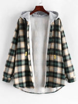 Plaid Buttoned Curved Hem Hooded Coat - INS | Online Fashion Free Shipping Clothing, Dresses, Tops, Shoes
