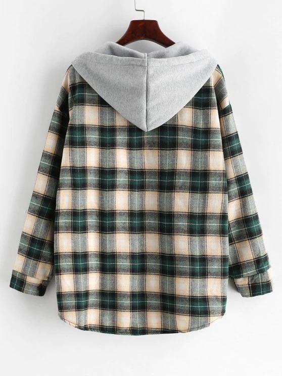 Plaid Buttoned Curved Hem Hooded Coat - INS | Online Fashion Free Shipping Clothing, Dresses, Tops, Shoes