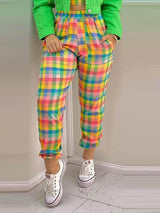 Plaid Colorblock Crop Top & Pocket Design Pants Set - Two-piece Outfits - INS | Online Fashion Free Shipping Clothing, Dresses, Tops, Shoes - 05/05/2021 - Color_Multicolor - SET210505045