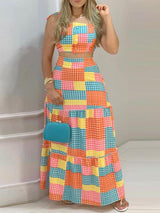 Plaid Colorblock Tied Detail Crop Top & Maxi Skirt Set - Two-piece Outfits - INS | Online Fashion Free Shipping Clothing, Dresses, Tops, Shoes - 28/04/2021 - Color_Multicolor - DRE210428105