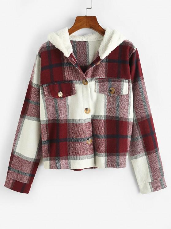 Plaid Contrast Fleece Hooded Button Up Jacket - INS | Online Fashion Free Shipping Clothing, Dresses, Tops, Shoes