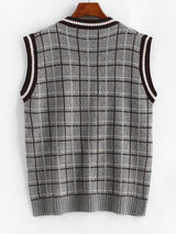 Plaid Front Pocket Striped Trim Sweater Vest - INS | Online Fashion Free Shipping Clothing, Dresses, Tops, Shoes