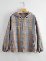 Plaid Zip Up Hooded Jacket - INS | Online Fashion Free Shipping Clothing, Dresses, Tops, Shoes