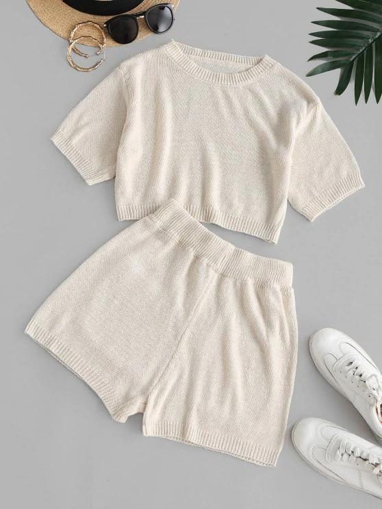 Plain Cropped Pockets Two Piece Set - INS | Online Fashion Free Shipping Clothing, Dresses, Tops, Shoes