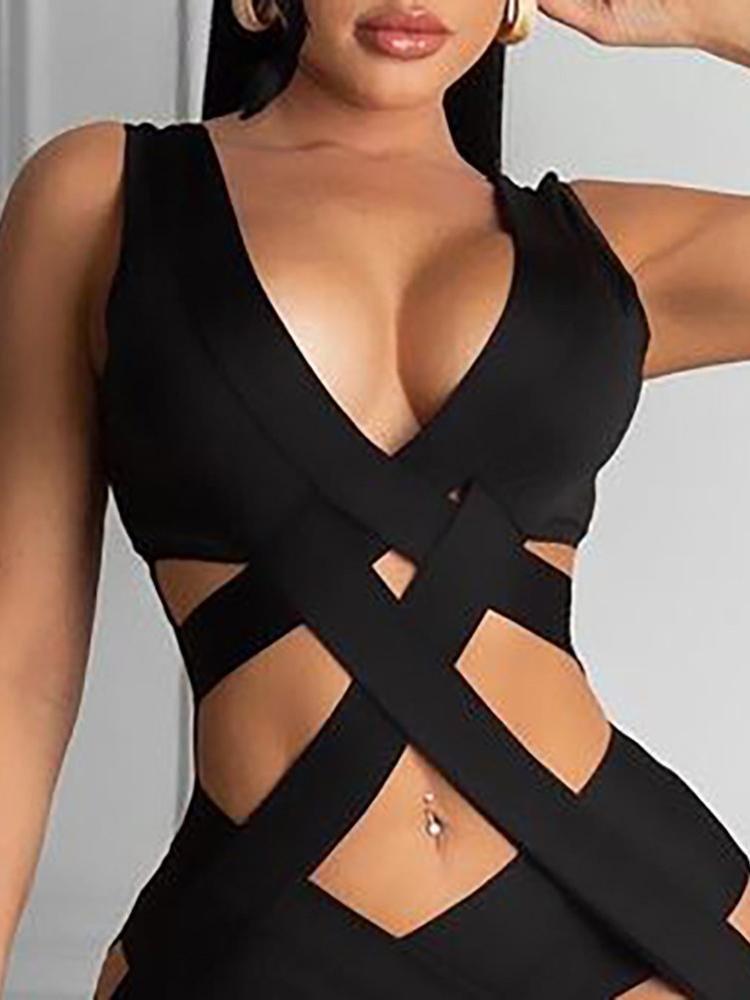 Plain Cutout Sleeveless Bodycon Dress - Bodycon Dresses - INS | Online Fashion Free Shipping Clothing, Dresses, Tops, Shoes - 27/04/2021 - Bodycon Dresses - Color_Black