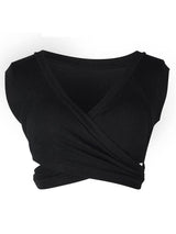 Plain Ribbed Wrap Sleeveless Crop Top - Tank Tops - INS | Online Fashion Free Shipping Clothing, Dresses, Tops, Shoes - 28/04/2021 - Color_Black - Color_White