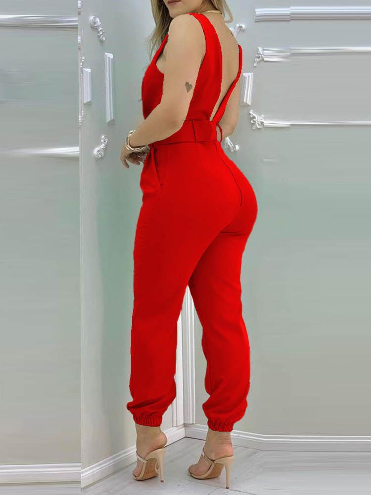 Plain Sleeveless Pocket Design Backless Jumpsuit - Jumpsuits & Rompers - INS | Online Fashion Free Shipping Clothing, Dresses, Tops, Shoes - 30/04/2021 - Color_Green - Color_Red