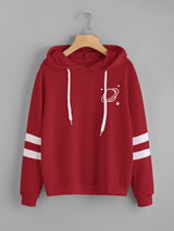 Planet Print Varsity-Striped Hoodie - INS | Online Fashion Free Shipping Clothing, Dresses, Tops, Shoes