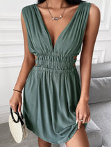 Plunge Cutout Ruched Backless Dress - Mini Dresses - INS | Online Fashion Free Shipping Clothing, Dresses, Tops, Shoes - 30/04/2021 - Category_Mini Dresses - Color_Green