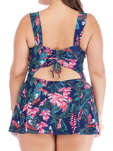 Plunging Collar Flower Print Ruffle Tankini Swimsuit Dress - Plus Swimsuits - INS | Online Fashion Free Shipping Clothing, Dresses, Tops, Shoes - 21/04/2021 - Catagory_Plus Bikinis - Catagory_Plus Swimsuits