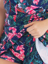 Plunging Collar Flower Print Ruffle Tankini Swimsuit Dress - Plus Swimsuits - INS | Online Fashion Free Shipping Clothing, Dresses, Tops, Shoes - 21/04/2021 - Catagory_Plus Bikinis - Catagory_Plus Swimsuits