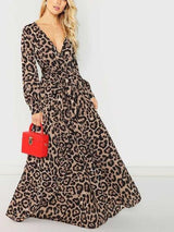 Plunging Self Tie Leopard Surplice Dress - Dresses - INS | Online Fashion Free Shipping Clothing, Dresses, Tops, Shoes - 01/27/2021 - Autumn - chiffon-dress