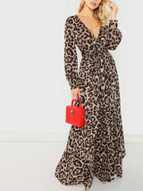 Plunging Self Tie Leopard Surplice Dress - Dresses - INS | Online Fashion Free Shipping Clothing, Dresses, Tops, Shoes - 01/27/2021 - Autumn - chiffon-dress