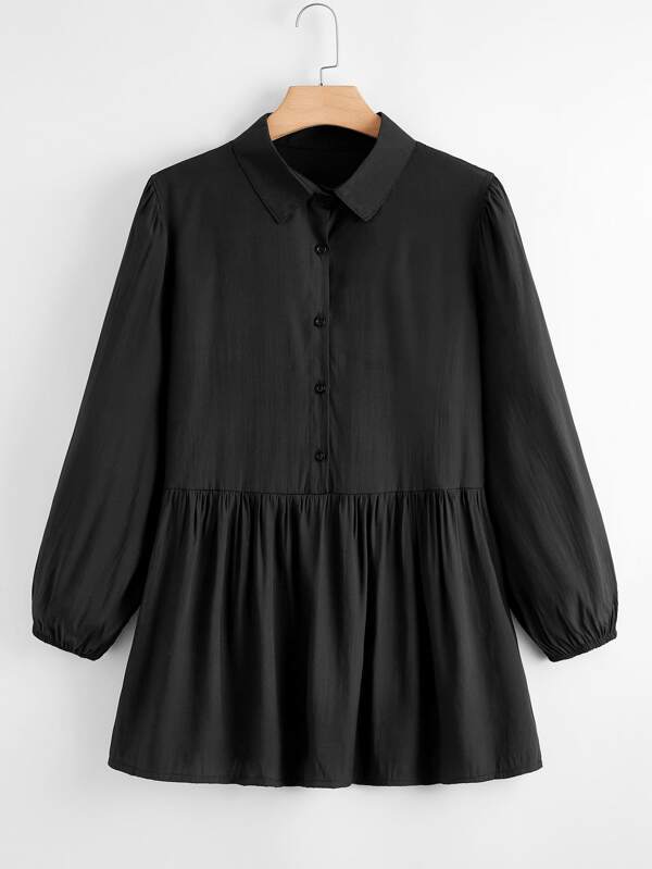 Plus Button Front Solid Shirt Dress - INS | Online Fashion Free Shipping Clothing, Dresses, Tops, Shoes