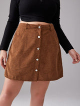 Plus Button Through Corduroy Skirt - INS | Online Fashion Free Shipping Clothing, Dresses, Tops, Shoes