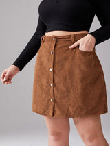 Plus Button Through Corduroy Skirt - INS | Online Fashion Free Shipping Clothing, Dresses, Tops, Shoes