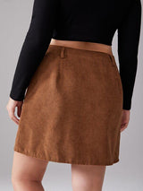 Plus Button Through Corduroy Skirt - INS | Online Fashion Free Shipping Clothing, Dresses, Tops, Shoes