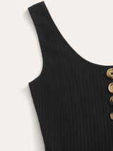 Plus Buttoned Front Rib-knit Tank Bodysuit - Plus Bodysuit - INS | Online Fashion Free Shipping Clothing, Dresses, Tops, Shoes - 01/27/2021 - 0XL - 1XL