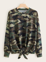 Plus Camo Print Knot Hem Sweatshirt - INS | Online Fashion Free Shipping Clothing, Dresses, Tops, Shoes