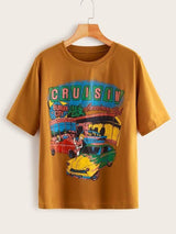 Plus Car & Letter Graphic Tee - INS | Online Fashion Free Shipping Clothing, Dresses, Tops, Shoes