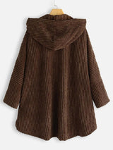 Plus Corduroy High Low Hooded Coat - INS | Online Fashion Free Shipping Clothing, Dresses, Tops, Shoes