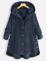 Plus Corduroy High Low Hooded Coat - INS | Online Fashion Free Shipping Clothing, Dresses, Tops, Shoes