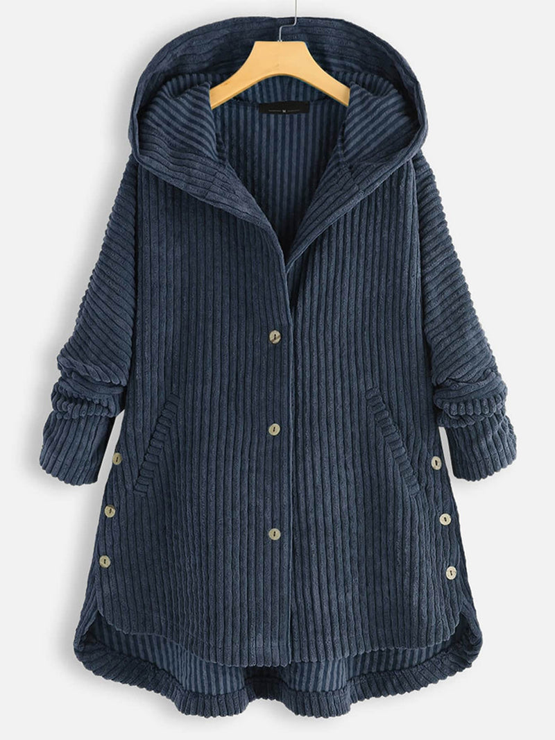 Plus Corduroy High Low Hooded Coat - INS | Online Fashion Free Shipping Clothing, Dresses, Tops, Shoes