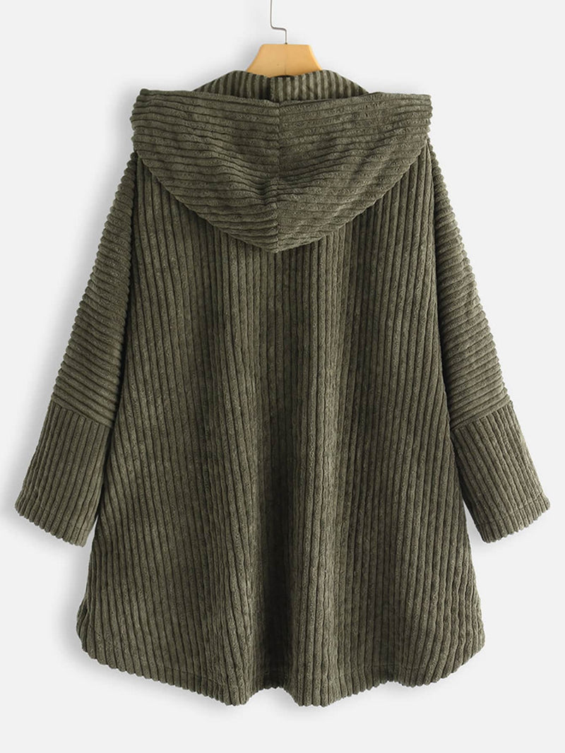 Plus Corduroy High Low Hooded Coat - INS | Online Fashion Free Shipping Clothing, Dresses, Tops, Shoes