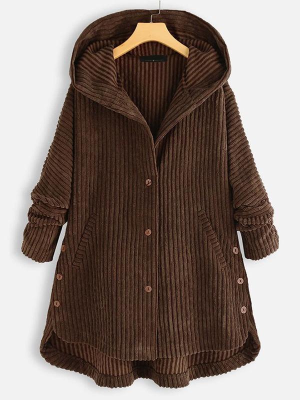 Plus Corduroy High Low Hooded Coat - INS | Online Fashion Free Shipping Clothing, Dresses, Tops, Shoes