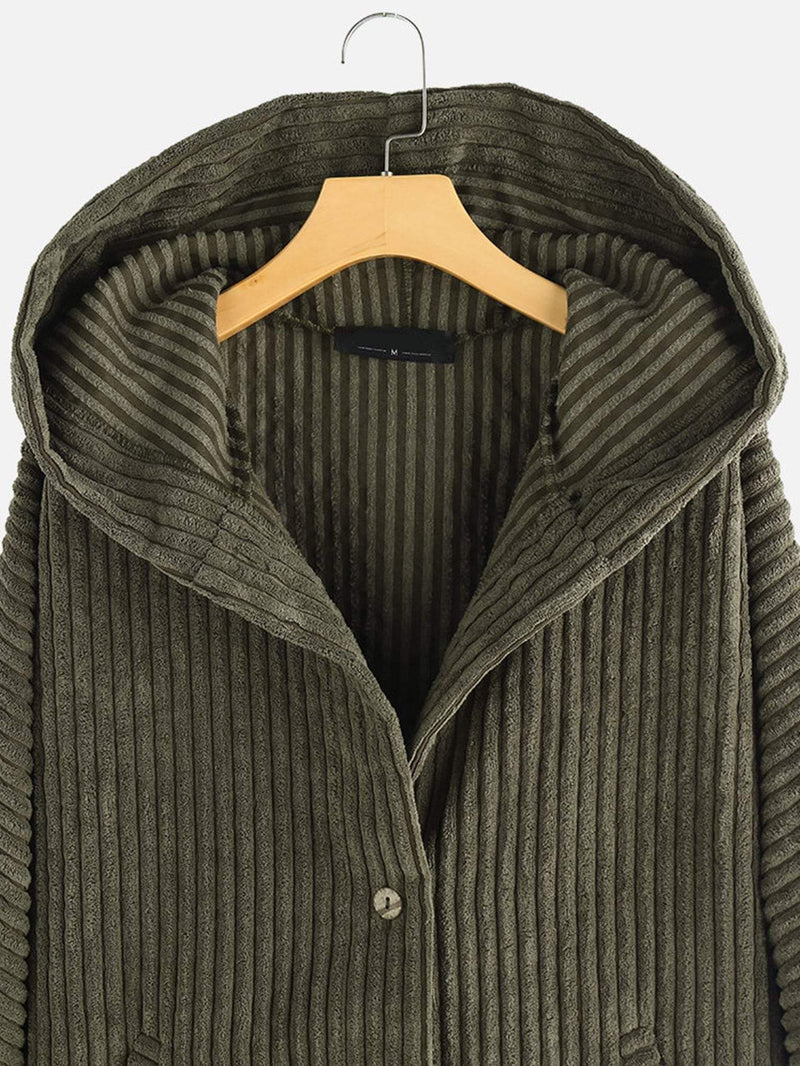 Plus Corduroy High Low Hooded Coat - INS | Online Fashion Free Shipping Clothing, Dresses, Tops, Shoes