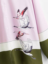 Plus Crane Print Colorblock Blouse - INS | Online Fashion Free Shipping Clothing, Dresses, Tops, Shoes