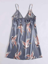 Plus Crane Print Satin Night Dress - INS | Online Fashion Free Shipping Clothing, Dresses, Tops, Shoes
