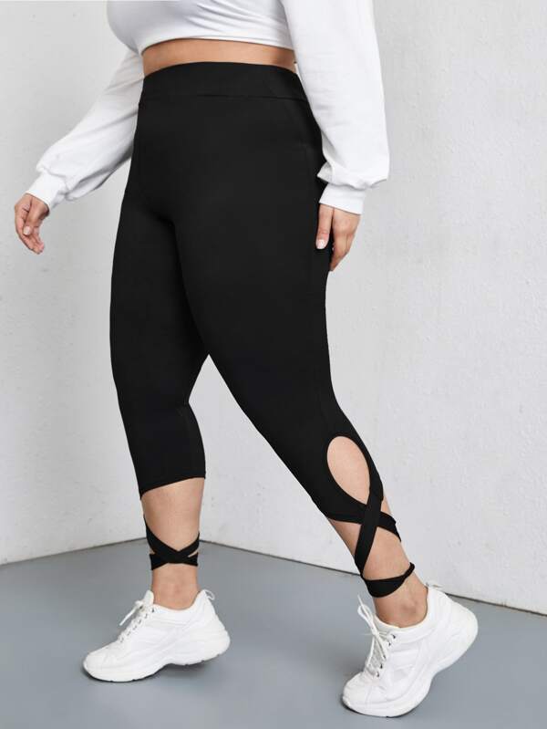 Plus Criss Cross Cut Out Leggings - INS | Online Fashion Free Shipping Clothing, Dresses, Tops, Shoes