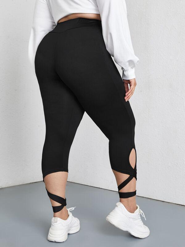 Plus Criss Cross Cut Out Leggings - INS | Online Fashion Free Shipping Clothing, Dresses, Tops, Shoes