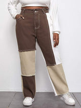 Plus Cut And Sew Raw Hem Jeans - INS | Online Fashion Free Shipping Clothing, Dresses, Tops, Shoes