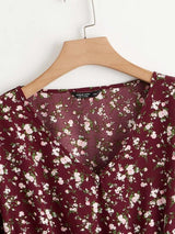 Plus Ditsy Floral Print Shirred Waist Blouse - INS | Online Fashion Free Shipping Clothing, Dresses, Tops, Shoes