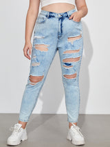 Plus High-Rise Ripped Jeans - INS | Online Fashion Free Shipping Clothing, Dresses, Tops, Shoes