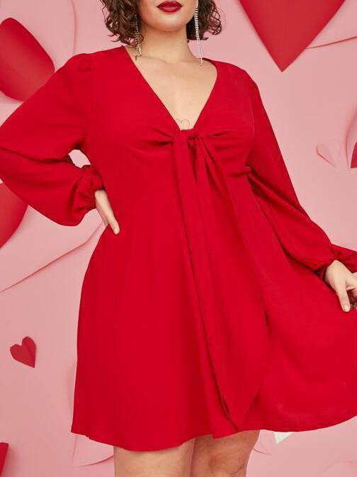 Plus Knot Bishop Sleeve A-line Dress