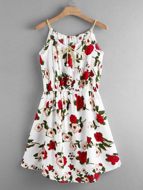 Plus Knot Front Floral Print Cami Dress - INS | Online Fashion Free Shipping Clothing, Dresses, Tops, Shoes
