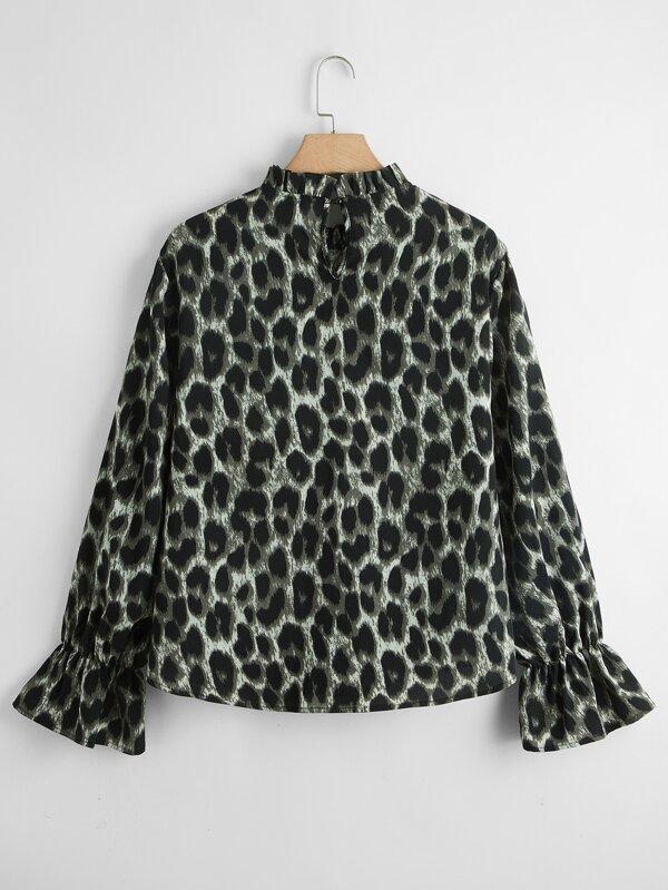 Plus Leopard Print Frill Neck Blouse - INS | Online Fashion Free Shipping Clothing, Dresses, Tops, Shoes