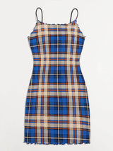 Plus Plaid Lettuce Trim Bodycon Dress - INS | Online Fashion Free Shipping Clothing, Dresses, Tops, Shoes